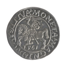 Lithuanian half-grosz, Sigismund II Augustus (King of Poland; 1544–1572). Obverse: Polish Eagle; in