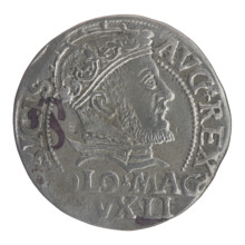 Lithuanian grosz on a Polish foot, Sigismund II Augustus (King of Poland; 1544–1572). Obverse: