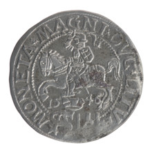 Lithuanian grosz on a Polish foot, Sigismund II Augustus (King of Poland; 1544–1572). Obverse: