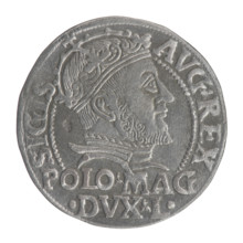 Lithuanian grosz on a Polish foot, Sigismund II Augustus (King of Poland; 1544–1572). Obverse: