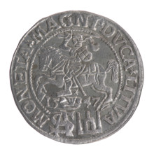 Lithuanian grosz on a Polish foot, Sigismund II Augustus (King of Poland; 1544–1572). Obverse: