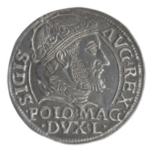 Lithuanian grosz on a Polish foot, Sigismund II Augustus (King of Poland; 1544–1572). Obverse: