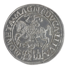 Lithuanian grosz on a Polish foot, Sigismund II Augustus (King of Poland; 1544–1572). Obv.: Crowned