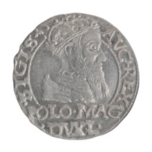 Lithuanian grosz on a Polish foot, Sigismund II Augustus (King of Poland; 1544–1572). Polish coins,