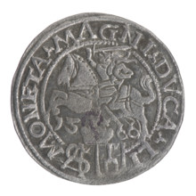 Lithuanian grosz on a Polish foot, Sigismund II Augustus (King of Poland; 1544–1572). Polish coin,