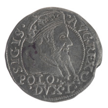 Lithuanian grosz on a Polish foot, Sigismund II Augustus (King of Poland; 1544–1572). Obverse: