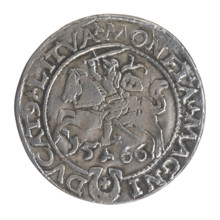 Lithuanian grosz on the Lithuanian foot, Sigismund II Augustus (King of Poland; 1544–1572). Coats