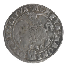 Lithuanian grosz on a Lithuanian foot, Sigismund II Augustus (King of Poland; 1544–1572). Coats of