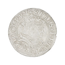 Prussian grosz, Sigismund I the Old (King of Poland; 1506–1548). Obverse: crowned male bust in