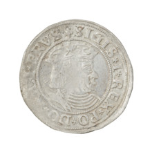 Prussian grosz, Sigismund I the Old (King of Poland; 1506–1548). Obverse: Crowned male bust in