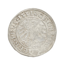 Prussian grosz, Sigismund I the Old (King of Poland; 1506–1548). Obverse: Crowned male bust in