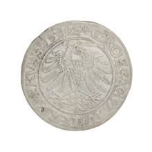 Prussian grosz, Sigismund I the Old (King of Poland; 1506–1548). Obverse: crowned male bust in