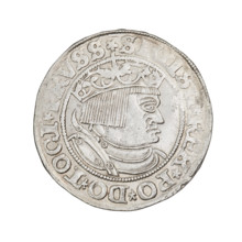 Prussian grosz, Sigismund I the Old (King of Poland; 1506–1548). Obverse: crowned male bust in