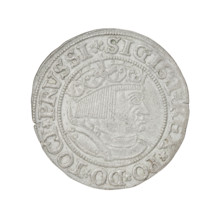 Prussian grosz of Sigismund I the Old (King of Poland, 1506–1548). Obverse: crowned male bust in