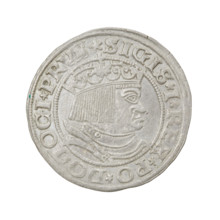 Prussian grosz of Sigismund I the Old (King of Poland; 1506–1548). Obverse: crowned male bust in