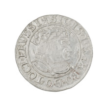 Prussian grosz, Sigismund I the Old (King of Poland; 1506–1548). Obverse: Crowned male bust in
