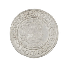 Prussian grosz, Sigismund I the Old (King of Poland; 1506–1548). Obverse: Crowned male bust in