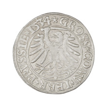 Prussian grosz, Sigismund I the Old (King of Poland; 1506–1548). Obverse: Crowned male bust in