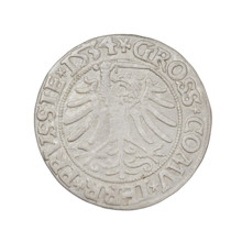 Prussian grosz, Sigismund I the Old (King of Poland; 1506–1548); obverse: crowned male bust in