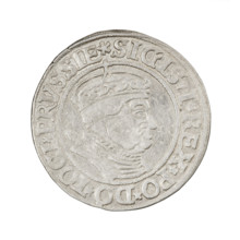 Prussian grosz, Sigismund I the Old (King of Poland; 1506–1548); obverse: crowned male bust in