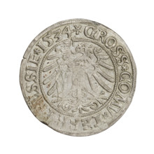 Prussian grosz, Sigismund I the Old (King of Poland; 1506–1548). Obverse: crowned male bust in