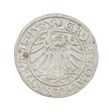Prussian grosz, Sigismund I the Old (King of Poland; 1506–1548); silver coin (grosz), 1535.