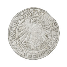 Prussian grosz, Sigismund I the Old (King of Poland; 1506–1548). Obverse: Crowned male bust in