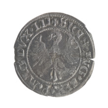 Lithuanian half-grosz, Sigismund II Augustus (King of Poland; 1544–1572). Obverse: Polish Eagle; in