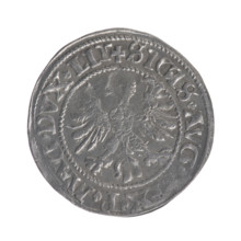 Lithuanian half-grosz, Sigismund II Augustus (King of Poland; 1544–1572). Obverse: Polish Eagle; in