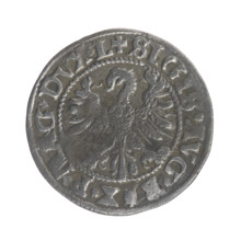 Lithuanian half-grosz, Sigismund II Augustus (King of Poland; 1544–1572). Obverse: Polish Eagle; in