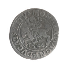 Lithuanian half-grosz, Sigismund II Augustus (King of Poland; 1544–1572). Obverse: Polish Eagle; in