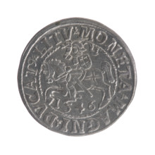 Lithuanian half-grosz, Sigismund II Augustus (King of Poland; 1544–1572). Obverse: Polish Eagle; in