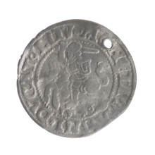 Lithuanian half-grosz, Sigismund II Augustus (King of Poland; 1544–1572). Obverse: Polish Eagle; in