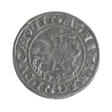 Lithuanian half-grosz, Sigismund II Augustus (King of Poland; 1544–1572). Obverse: Polish Eagle; in