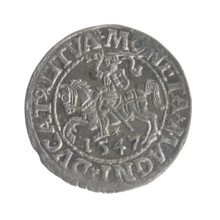 Lithuanian half-grosz, Sigismund II Augustus (King of Poland; 1544–1572). Obverse: Polish Eagle; in