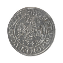 Lithuanian half-grosz, Sigismund II Augustus (King of Poland; 1544–1572). Obverse: Polish Eagle; in