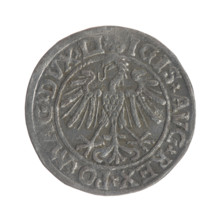 Lithuanian half-grosz, Sigismund II Augustus (King of Poland; 1544–1572). Obverse: Polish eagle; in