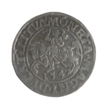 Lithuanian half-grosz, Sigismund II Augustus (King of Poland; 1544–1572). Obverse: Polish Eagle; in