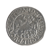 Lithuanian half-grosz, Sigismund II Augustus (King of Poland; 1544–1572). Obverse: Polish Eagle, in