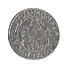 Lithuanian half-grosz, Sigismund II Augustus (King of Poland; 1544–1572). Obverse: Polish Eagle; in