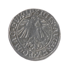 Lithuanian half-grosz, Sigismund II Augustus (King of Poland; 1544–1572). Obverse: Polish Eagle; in