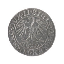 Lithuanian half-grosz, Sigismund II Augustus (King of Poland, 1544–1572). Obverse: Polish Eagle; in
