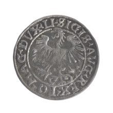 Lithuanian half-grosz, Sigismund II Augustus (King of Poland; 1544–1572). Obverse: Polish eagle; in
