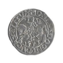 Lithuanian half-grosz, Sigismund II Augustus (King of Poland; 1544–1572). Obverse: Polish eagle; in