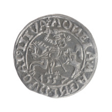Lithuanian half-grosz, Sigismund II Augustus (King of Poland; 1544–1572). Obverse: Polish eagle; in