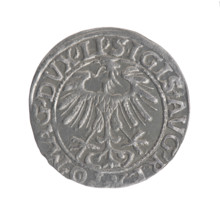Lithuanian half-grosz, Sigismund II Augustus (King of Poland; 1544–1572). Obverse: Polish Eagle; in
