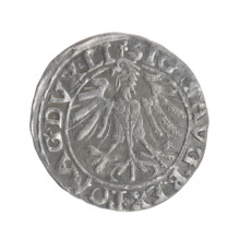 Lithuanian half-grosz, Sigismund II Augustus (King of Poland; 1544–1572). Obverse: Polish Eagle; in