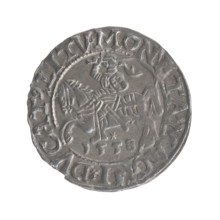 Lithuanian half-grosz, Sigismund II Augustus (King of Poland; 1544–1572). Obverse: Polish Eagle; in