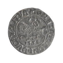 Lithuanian half-grosz, Sigismund II Augustus (King of Poland; 1544–1572). Obverse: Polish eagle