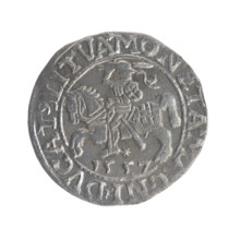 Lithuanian half-grosz, Sigismund II Augustus (King of Poland; 1544–1572). Obverse: Polish eagle; in